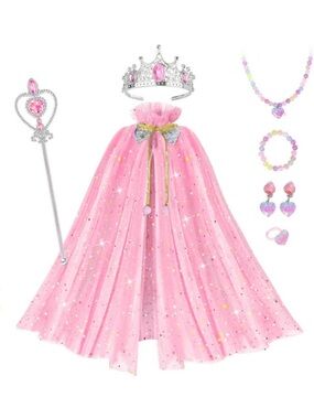 Sparkling Pink Princess Cape Set with Tiara & Wand